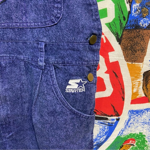 Rare Vintage Starter Los Angeles Lakers Purple Stonewashed Denim Overalls/Jumper - Picture 8 of 9
